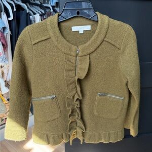 LOFT Olive Green Ruffle Zip-Front Kids Jacket